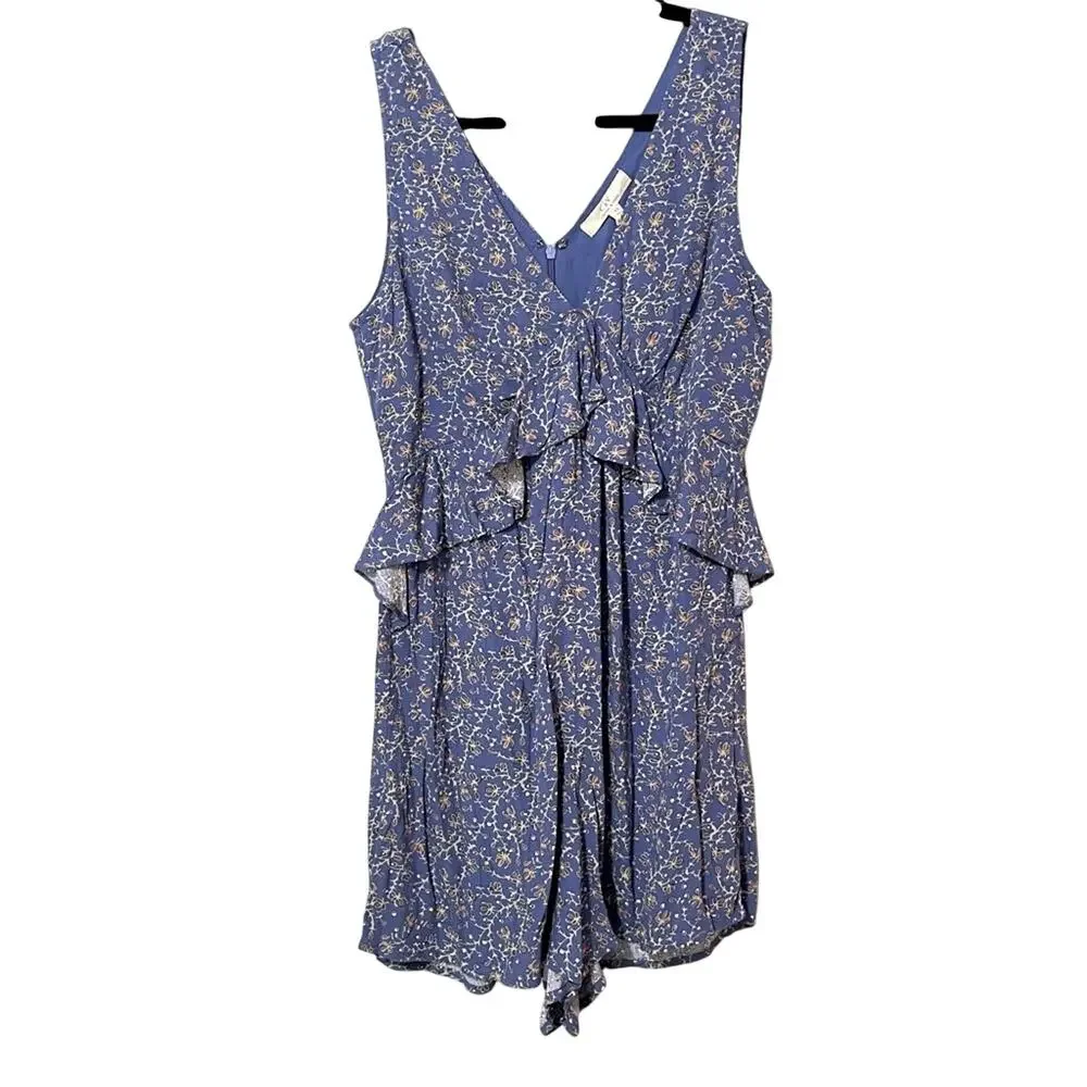 Chelsea & Violet Blue Floral Ruffled Sleeveless Romper Womens XS Coquette Summer